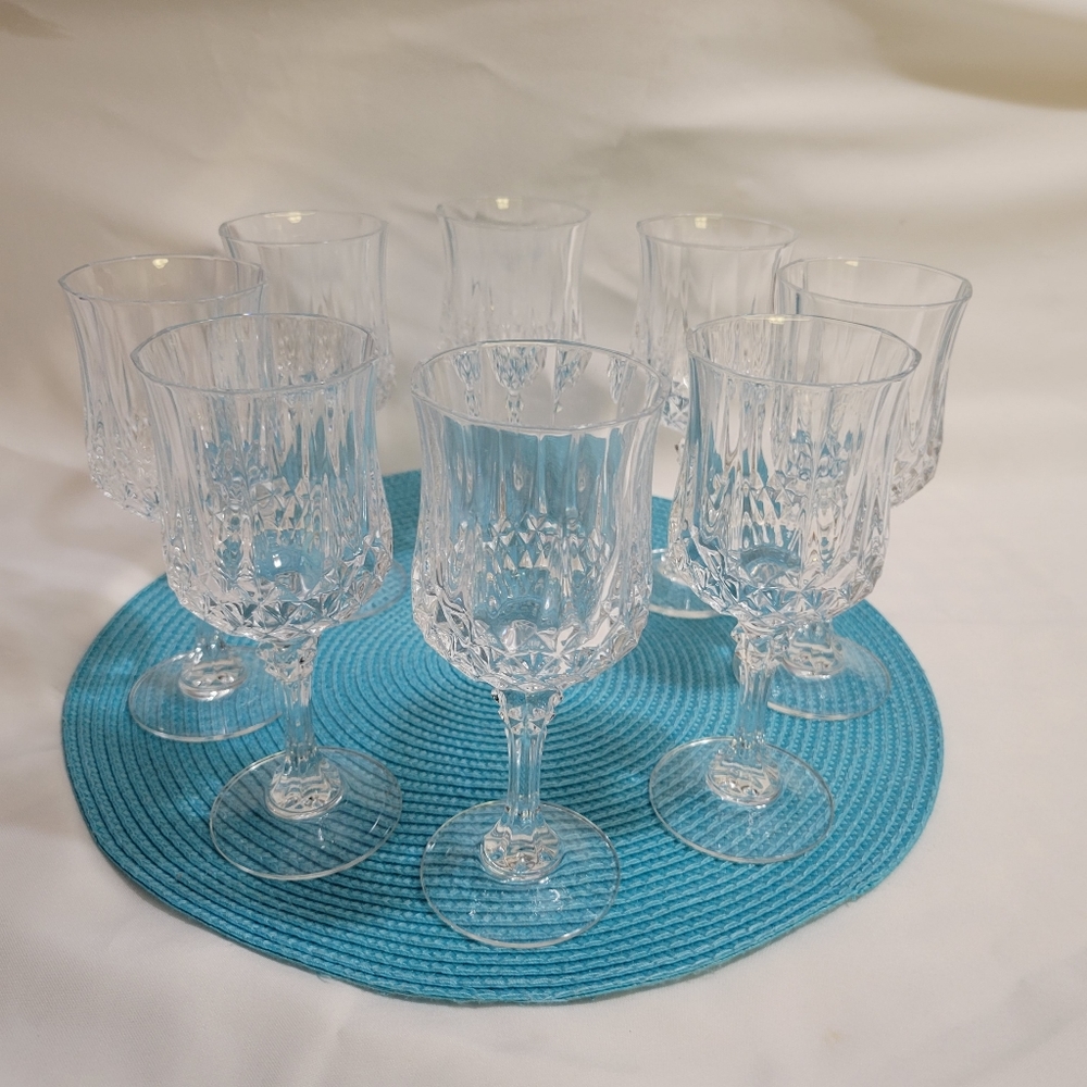 Vtg 6 NOT 8 Cordials Longchamp Diamond Cut Crystal Glasses Cristal D'Arques
